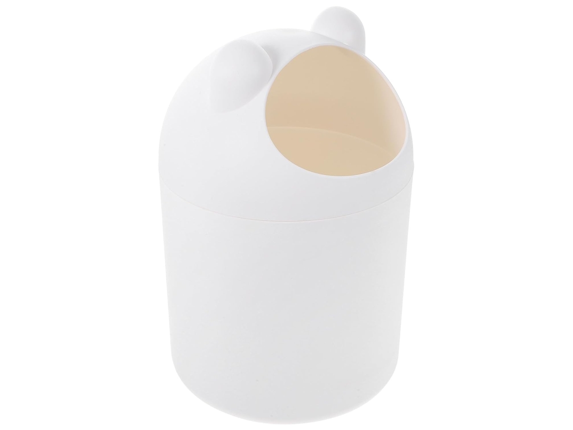 Lixeira De Mesa Em Formato De Urso De Plástico Branco, Fofa E Compacta, Prática E Resistente.