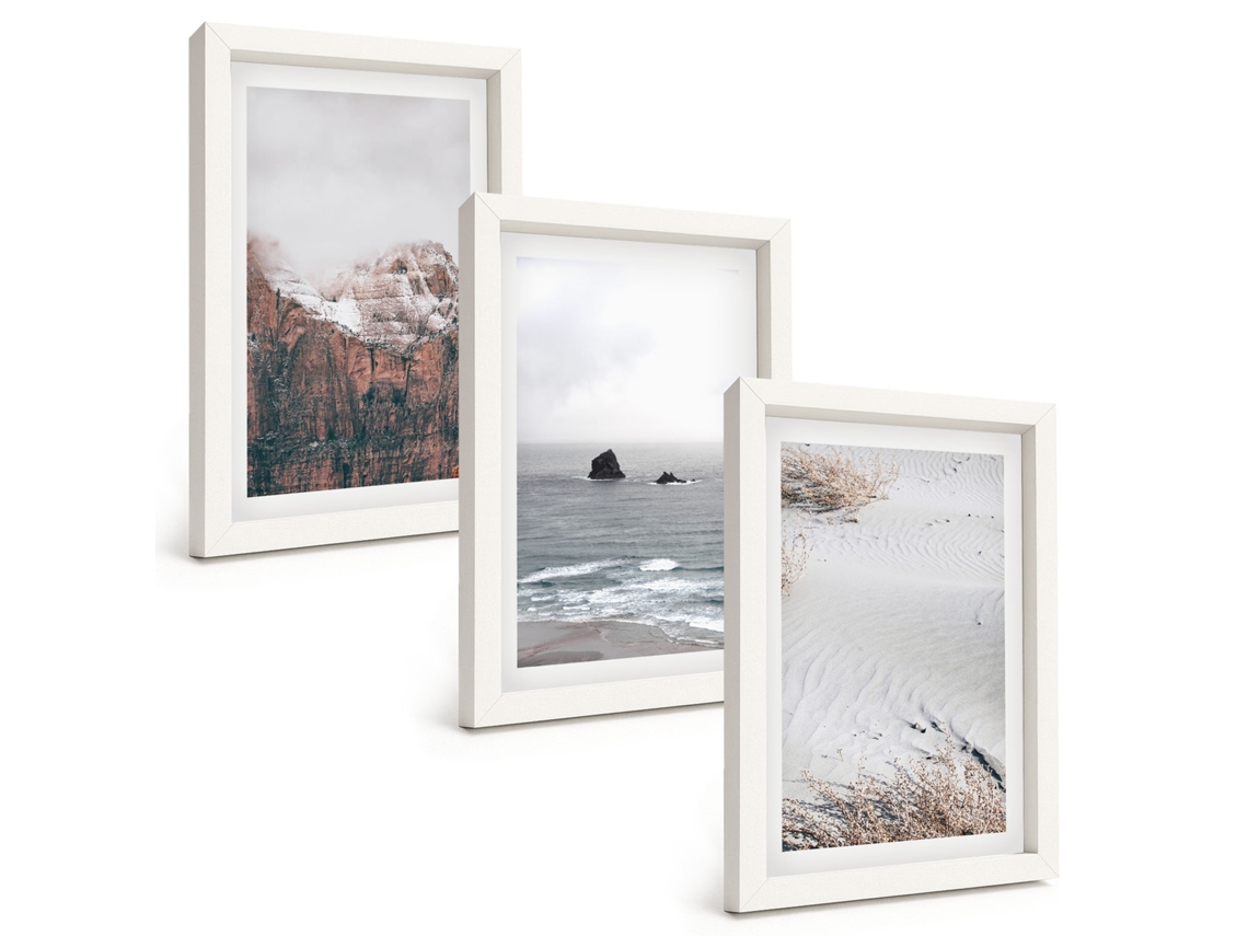 Galeria De Pinturas Murais Montanhas, Nuvens, Mar, Areia, Natureza Moldura Branca Fotos Para O Corredor Espelharte (3 Peças 20x30 Cm)