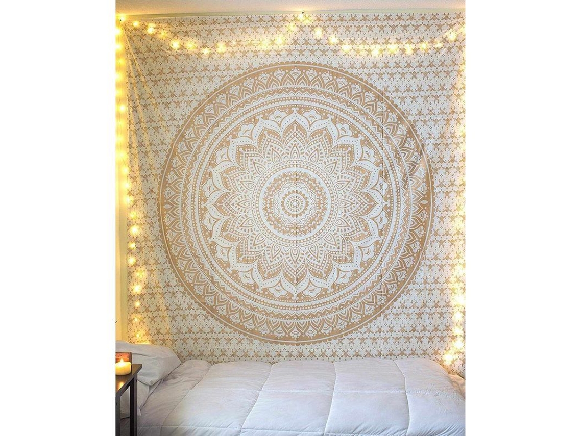 Tapestry Mandala Mural Indio Colgante Pared Oro Bohemio Tejido Decoración Dormitorio 150x130cm Algodón
