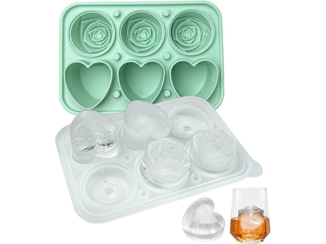 Forma de Gelo em Forma de Rosa e Coração, com Tampa Transparente, para Whiskey e Drinks
