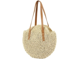 Bolsa De Palha Redonda Com Alça De Couro, Tiracolo Com Zíper, Grande Capacidade Para Praia Verão