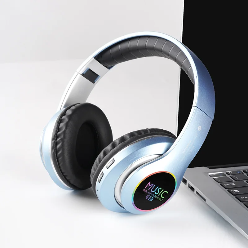 (azul) Fones De Ouvido Esportivos Supra-auriculares Com Led 5.0, Sem Fio E Bluetooth.