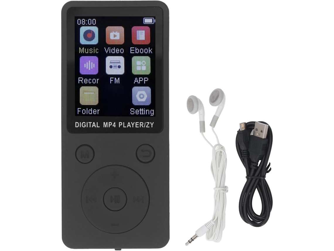 Leitor de MP3 de 128 GB/64 GB, Leitor de MP4 de 64 GB/128 GB com alto-falantes, reprodutor de música com entrada para cartão de 1,8", compatível com USB 2.0 (preto)
