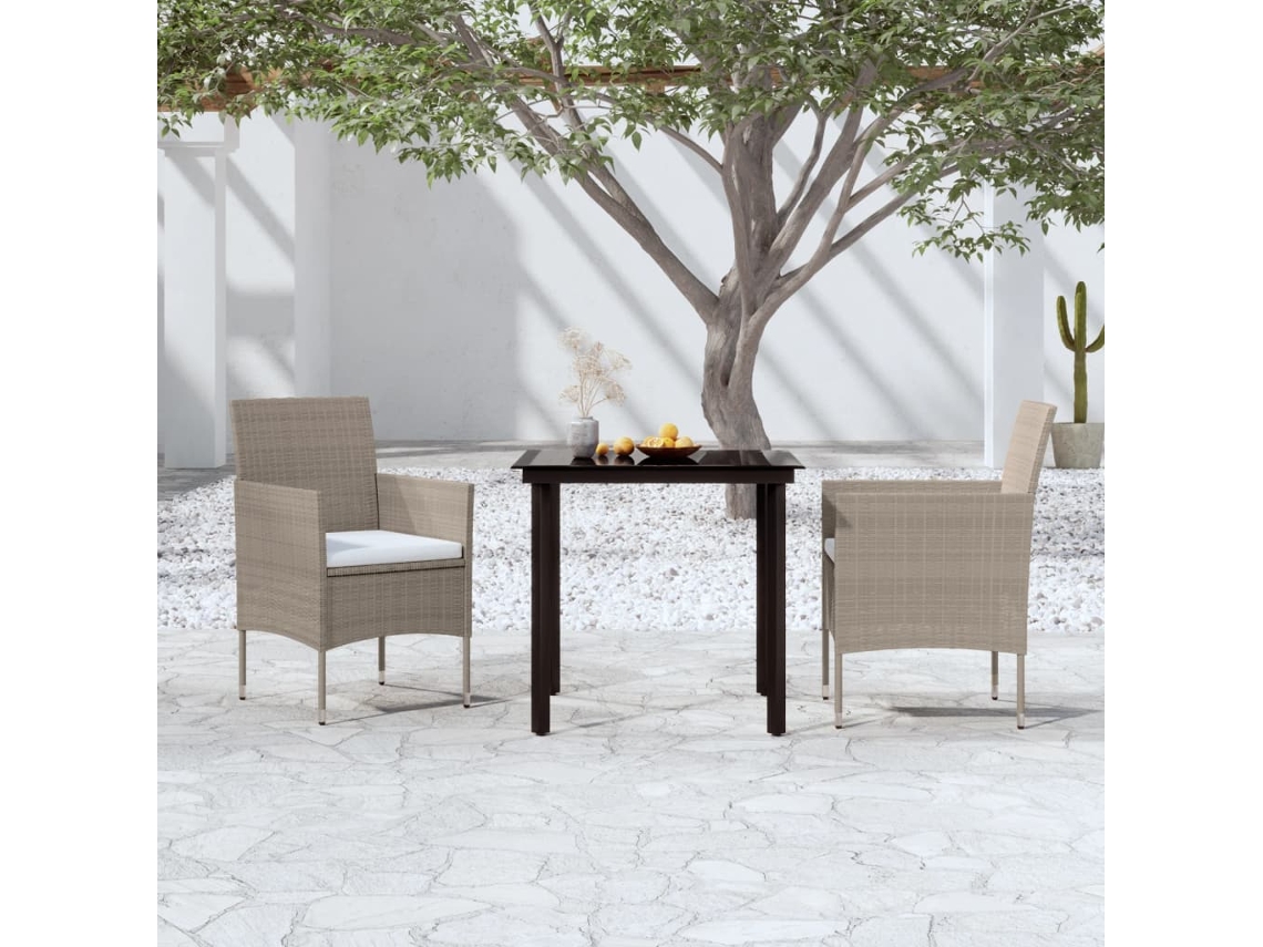 Vidaxl 3 Pcs Conjunto De Jantar Para Jardim C/ Almofadões Bege E Preto