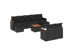 Conjunto de 10 Sofás de Jardim com Almofadões Vime Pe Preto MAISON EXCLUSIVE