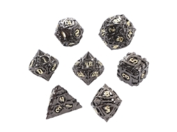 Conjunto De 7 Dados Poliédricos De Latão Oco Com Revestimento Para Jogos De Tabuleiro