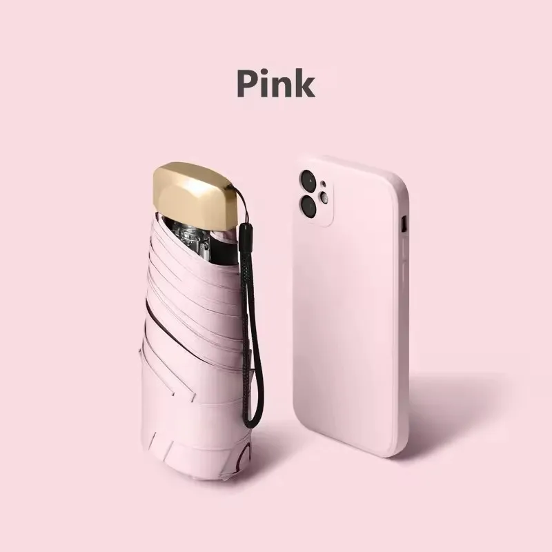 (rosa 6k) Mini Guarda-chuva De Bolso, Protetor Solar Dobrável Em Vinil