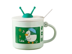 Caneca em Forma de Tv 350Ml com Tampa e Colher Caneca Criativa em Cerâmica NEVEANCE