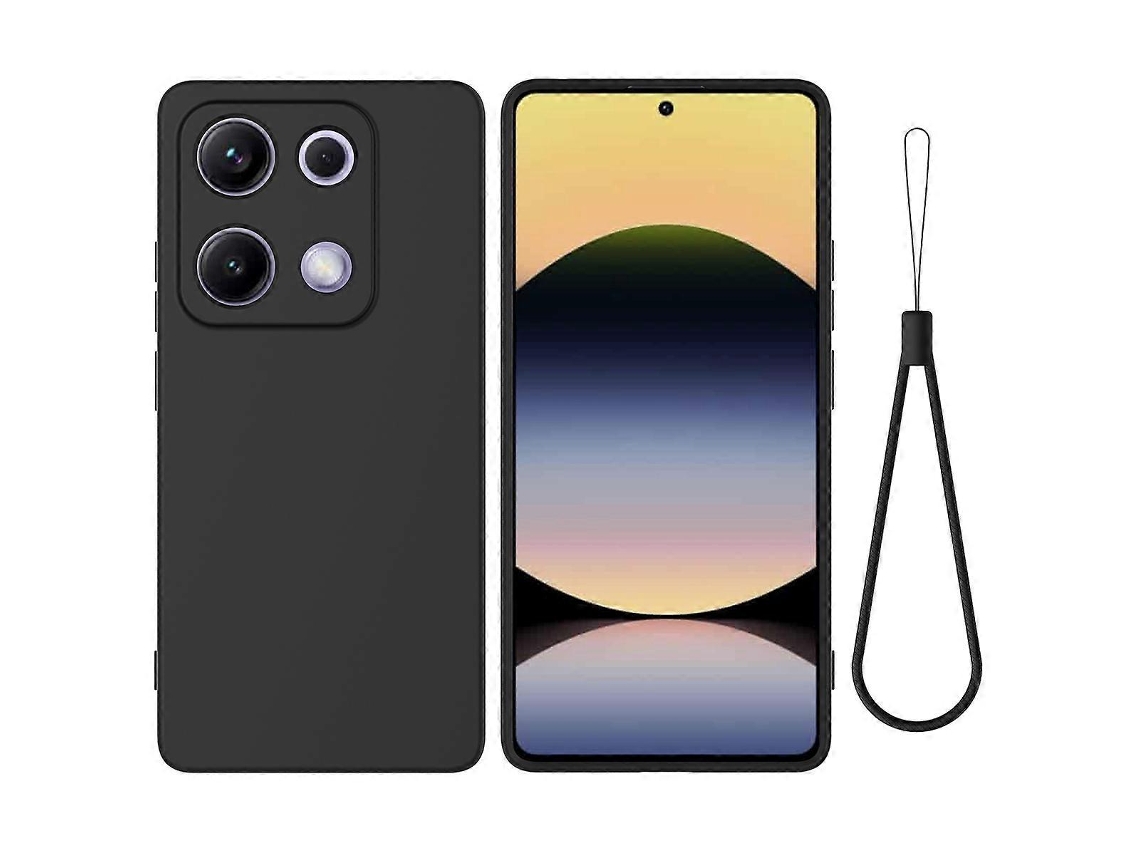 Capa Traseira De Silicone Líquido Com Alça De Mão Preta Para Xiaomi Redmi Note 14s 4g