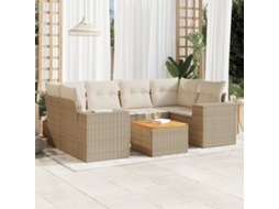 Vidaxl 7 Pcs Conjunto De Sofás P/ Jardim Com Almofadões Vime Pe Bege