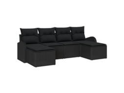 Conjunto 6 Sofá De Jardim Vidaxl Preto Vime Pe (124 X 62 X 85 Cm)