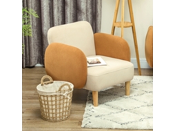 Poltrona De Sala Estofada Veludo Com Apoios Braço E Pernas Madeira Compacta 120 Kg Para Quarto Escritório 72x76x74 Cm Creme