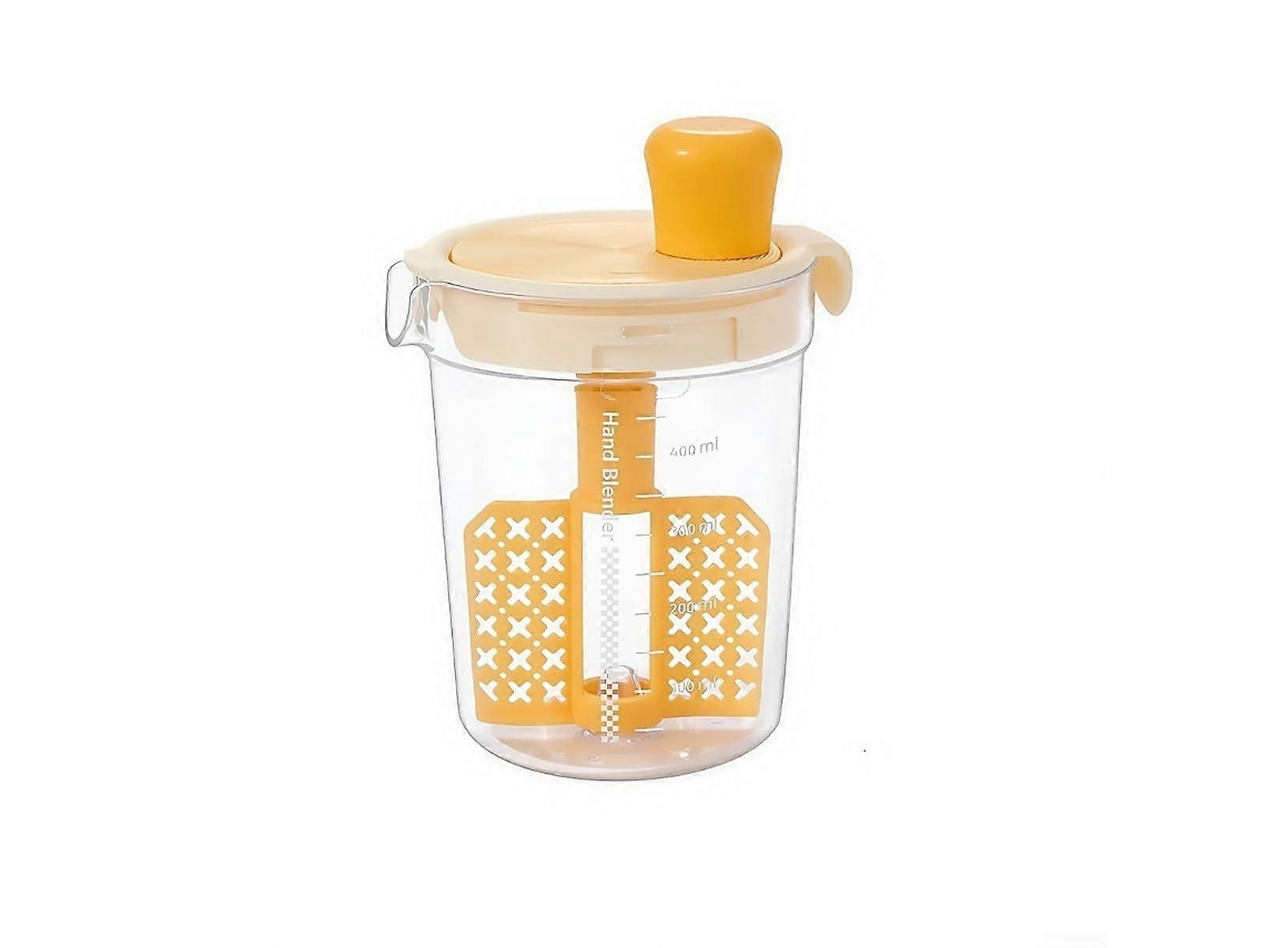 Batedor De Ovos E Misturador Manual De Molhos Com Orifícios Para Filtro, Escala De Medição, Cabo Ergonômico, Amarelo