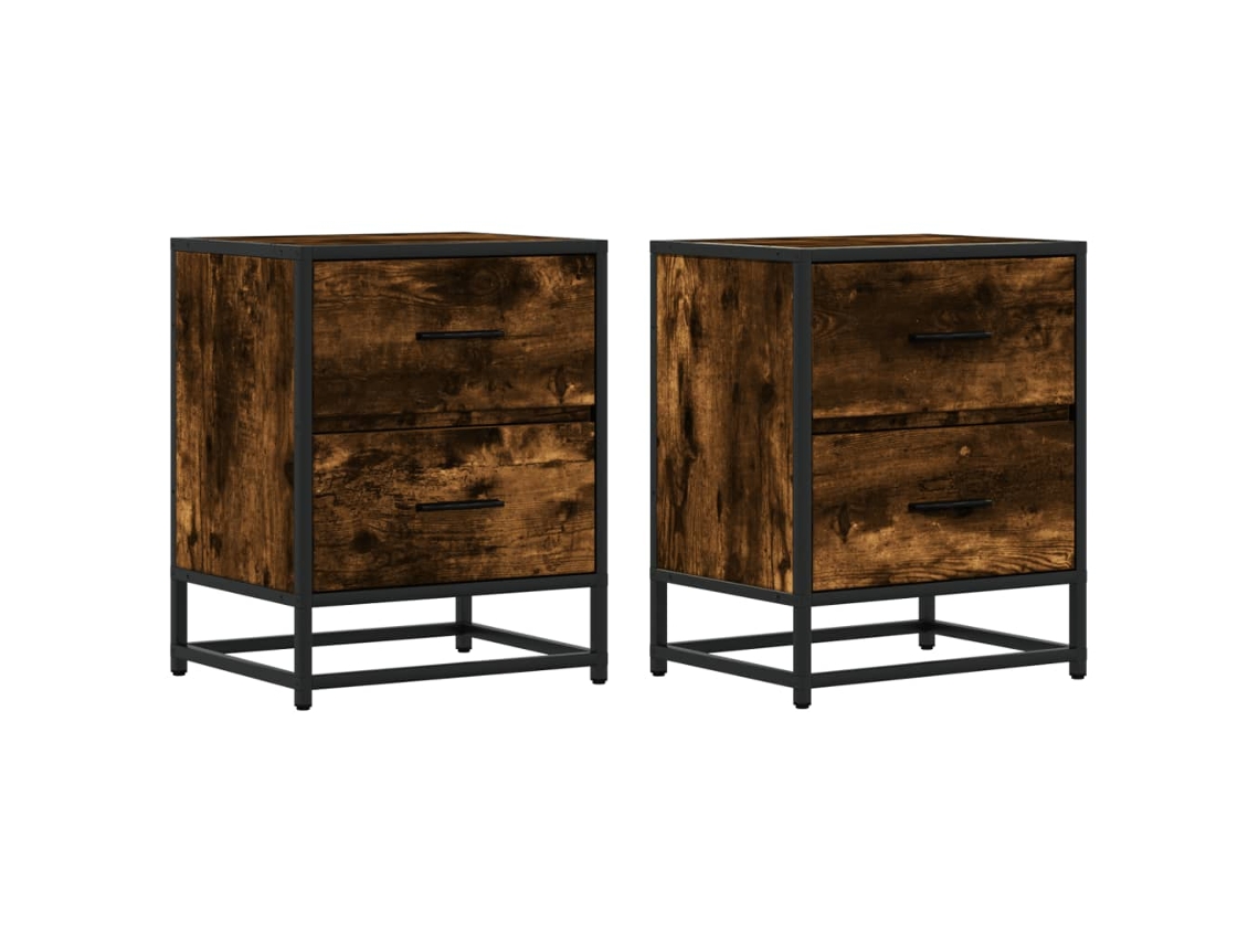 Conjunto de 2 Mesas Cabeceira De Madeira Carvalho Fumado MAISON EXCLUSIVE (40x31x50 cm)