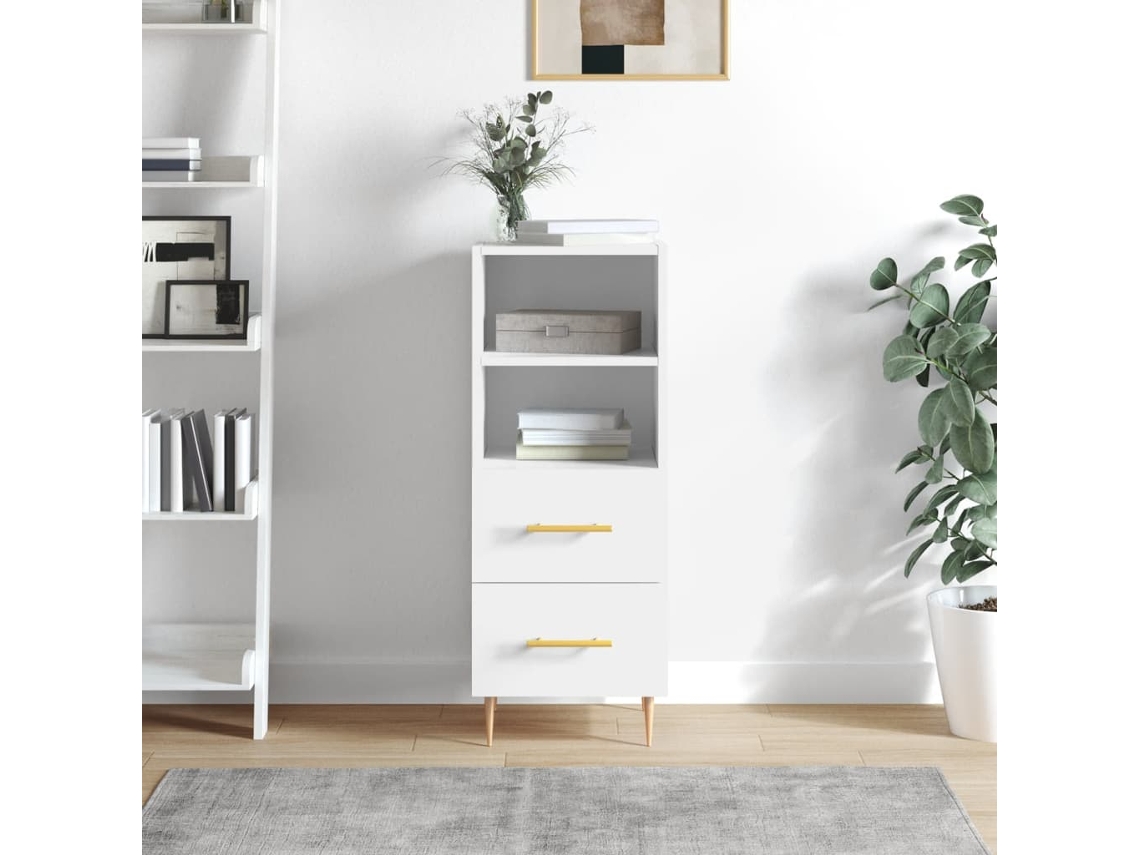 Aparador de madera labrada, 34,5 x 34 x 90 cm, blanco brillante