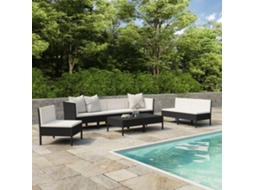 Vidaxl 9 Pcs Conjunto Lounge De Jardim C/ Almofadões Vime Pe Preto
