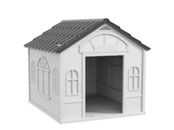 Casa para Cães, 84,2x98,2x82cm, com Janelas e Teto com Imitação de Telhas, Cinza, PROFESIA BOYANG
