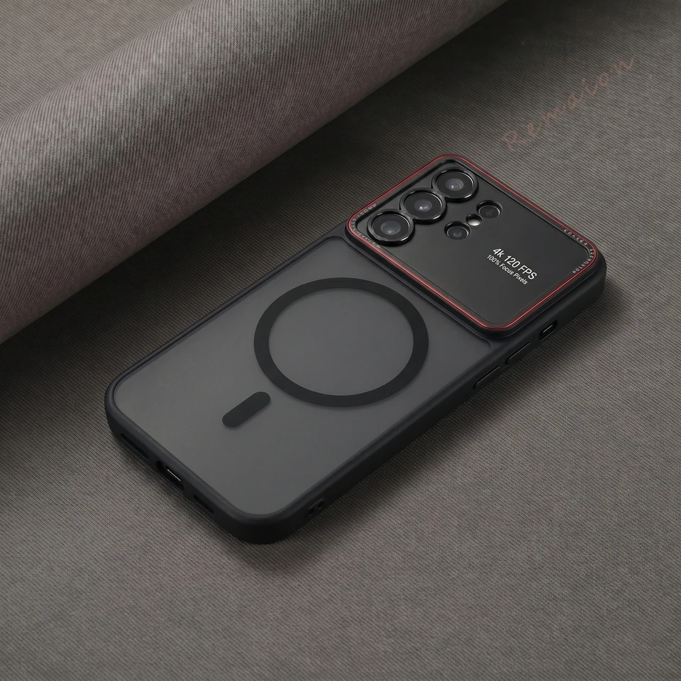 Capa Magnética De Luxo Para Celular (samsung S26 Ultra, Preta), Com Protetor De Lente Fosco Para A Câmera.