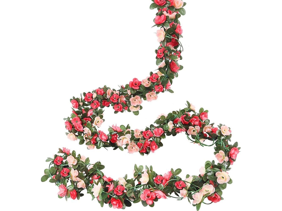 Conjunto de 4 Rosas Artificiais em Trepadeira, Flores de Seda Falsas, Rosas para Pendurar, Decoração de Arco Casamento e Externa BRILVIBERA (rosa)