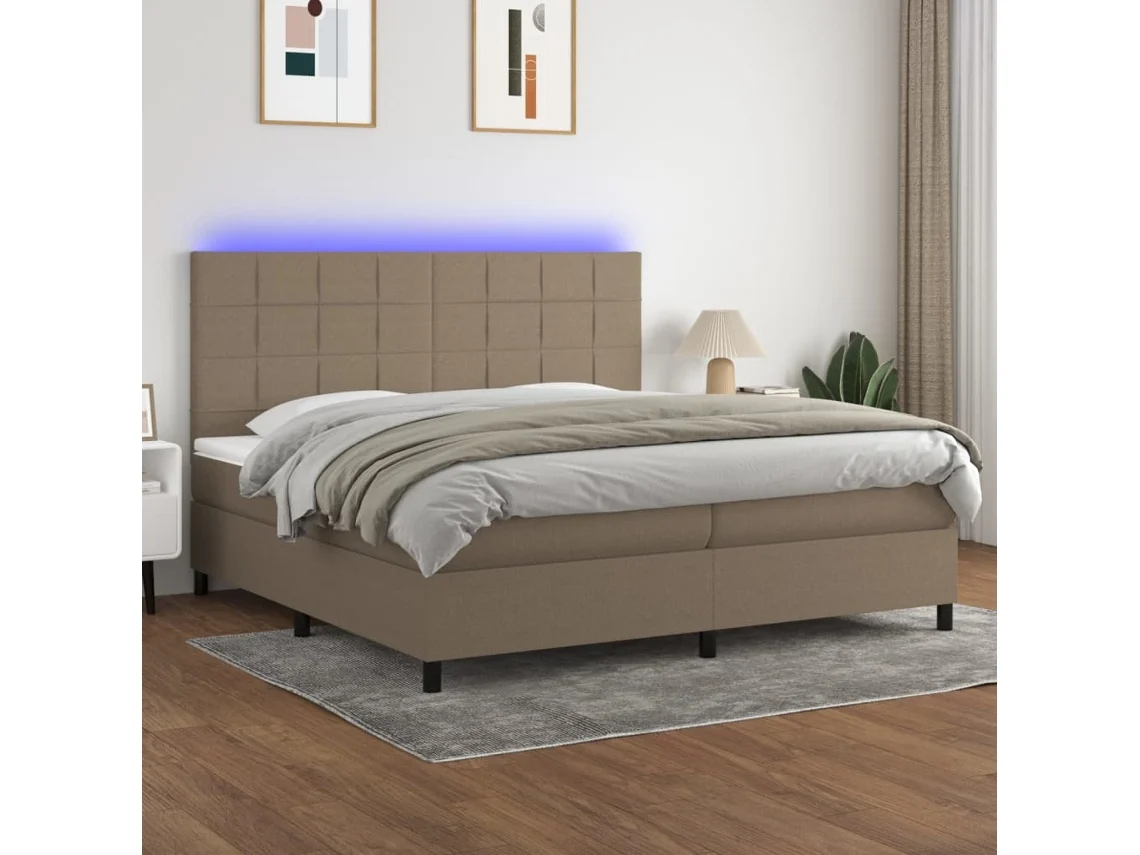 Vidaxl Cama Box Spring Colchão/led 200x200cm Tecido Cinza-acastanhado