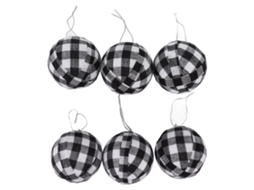 Bola Natal 70mm Decoração Árvore Branco Preto Xadrez 6 Peças