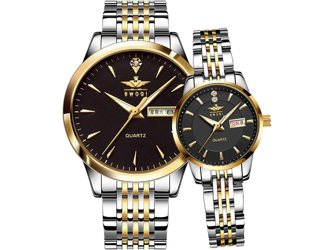 Lurelia Conjunto De Relógios Para Casal, Data/calendário, Aço Inoxidável, Resistente À Água, Dourado E Preto