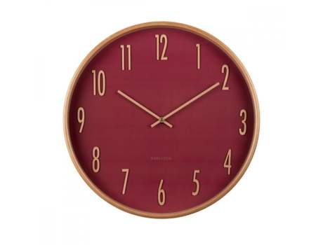 Relógio de Parede em Madeira D40Cm Hora Presente Vermelho PRESENT TIME