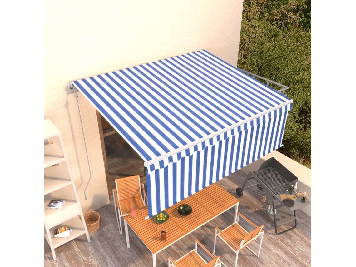 Vidaxl Toldo Retrátil Automático Com Estore 4,5x3 M Azul E Branco