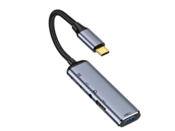 Lurelia Hub Usb-c Com Usb 3.0, Pd 100w, Áudio 3,5 Mm Para Portátil Cinza Compacto