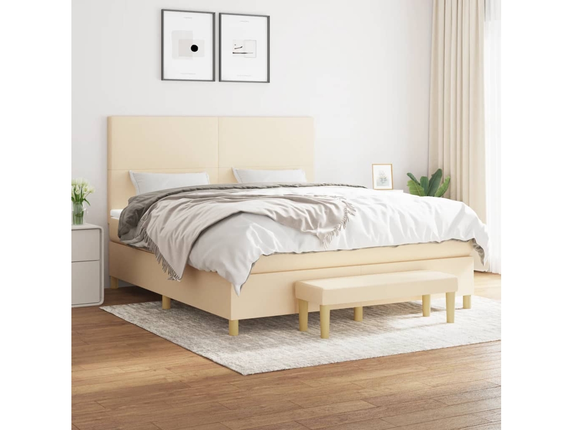 Vidaxl Cama Com Molas/colchão 160x200 Cm Tecido Cor Creme