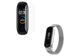Kit Pulseira Bracelete Milanese Loop Fecho Magnético Película Protectora Ecrã Gel Full Cover Xiaomi Mi Band 5 Cinza