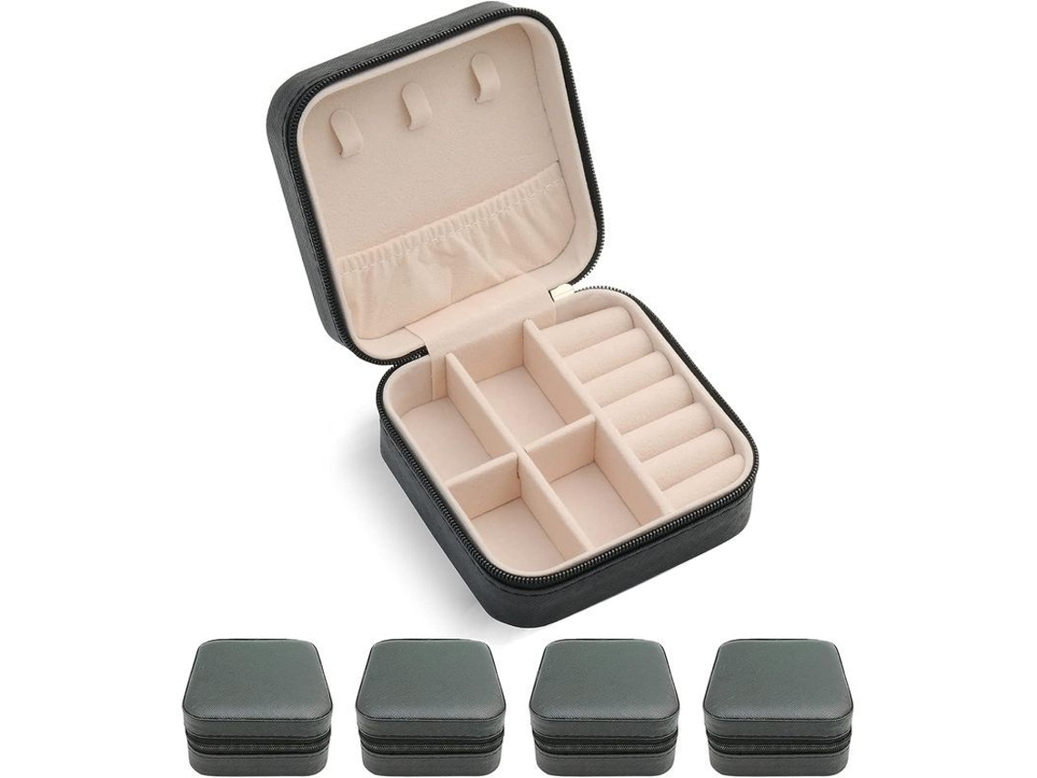 Caja De Joias Portátil Em Couro Pu Mini Organizador De Viagem Anéis Colares Pingentes Presente Para Mulher Menina (preto-4 Peças)