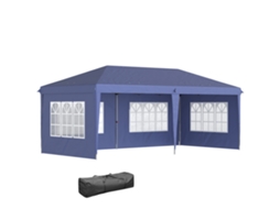 Pavilhão 2,95 X 5,85m Para Festas, Tenda Dobrável Com Proteção Uv, Pop Up Com Janelas E Laterais, Em Oxford E Aço, Azul.