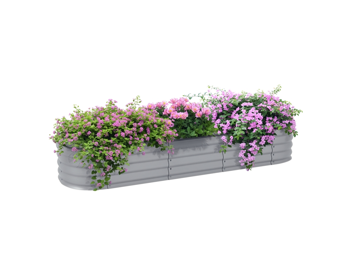 Canteiro Elevado De Plantas, Canteiro Modular, Bordas Protegidas, Design Sem Fundo, 195 X 62 X 30 Cm, Prata
