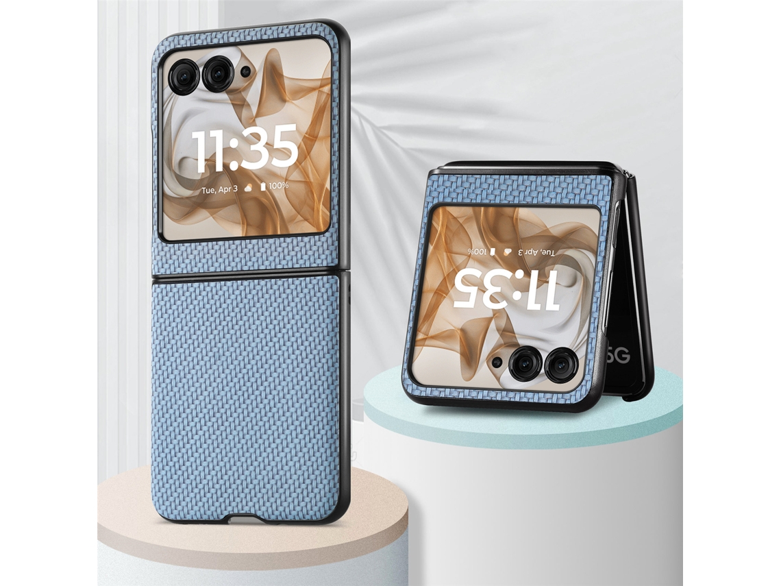 Capa Para Motorola Razr50ultra - Capa Protetora Resistente A Impactos Com Padrão De Fibra Azul Panoona