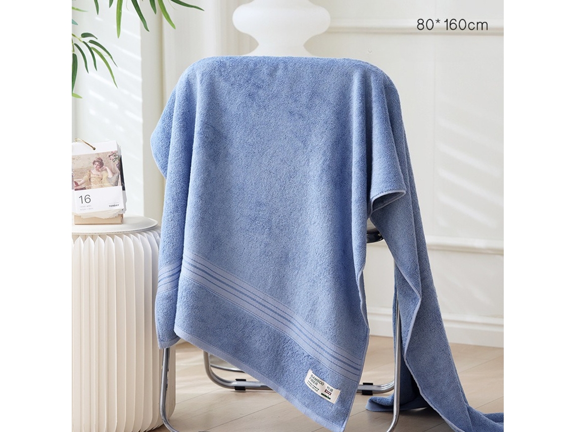 Toalha De Banho Em Fibra De Bambu, 650g – Extra Grossa, Macia E Absorvente 160*80cm Azul Siurn