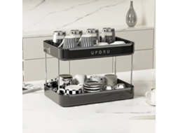 Suporte de Mesa Dupla Camada Multifuncional para Xícaras com Bandeja Escorredora Economiza Espaço na Cozinha em Casa e no Escritório AQUAFORGE