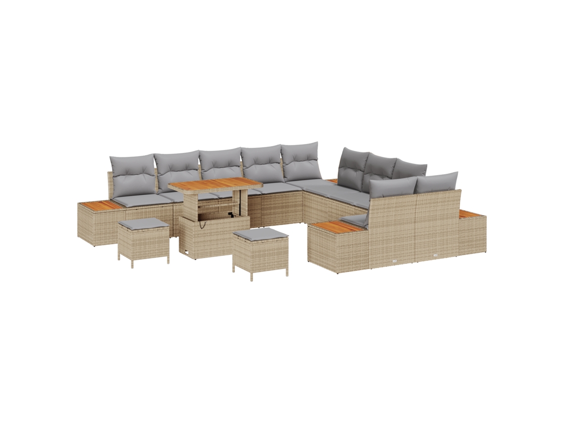 Conjunto 13 Sofá De Jardim Vidaxl Bege Vime Pe (90 X 55 X 71 Cm)