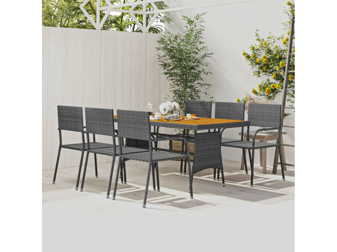 7 Pcs Conjunto De Jantar Para Exterior Vime Pe Cinza Dkd Home Decor