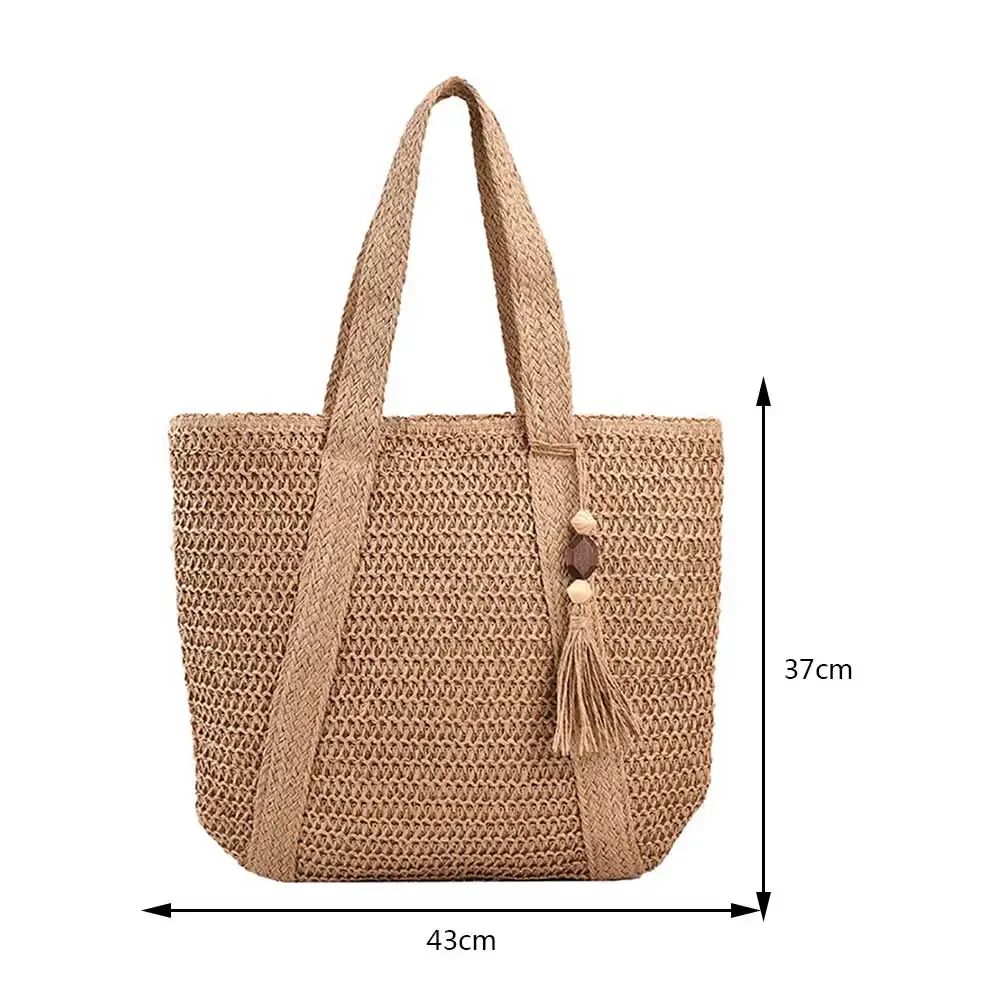 Bolsa de palha AQUAFORGE, verão, trançada, grande capacidade, com pingente, alça