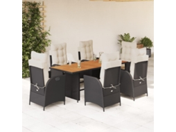 Vidaxl 7 Pcs Conjunto De Jantar P/ Jardim C/ Almofadões Vime Pe Preto