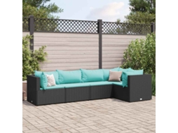 Vidaxl 5 Pcs Conjunto Lounge De Jardim C/ Almofadões Vime Pe Preto