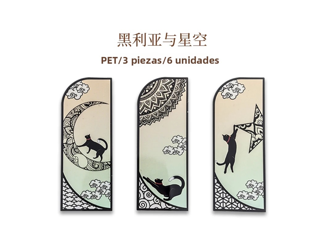 (estilo B) Conjunto De 6 Marcadores De Página Com Gato Preto Fofo, Pvc Fosco, Artigos De Papelaria Retrô