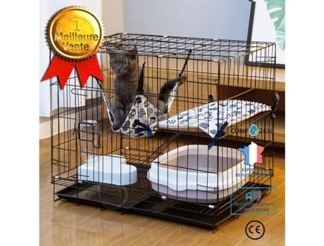 C®Gaiola dobrável para gatos de dois andares, grande espaço livre doméstico, gaiola gatos, villa, maca coelho, preta CONFOZEN