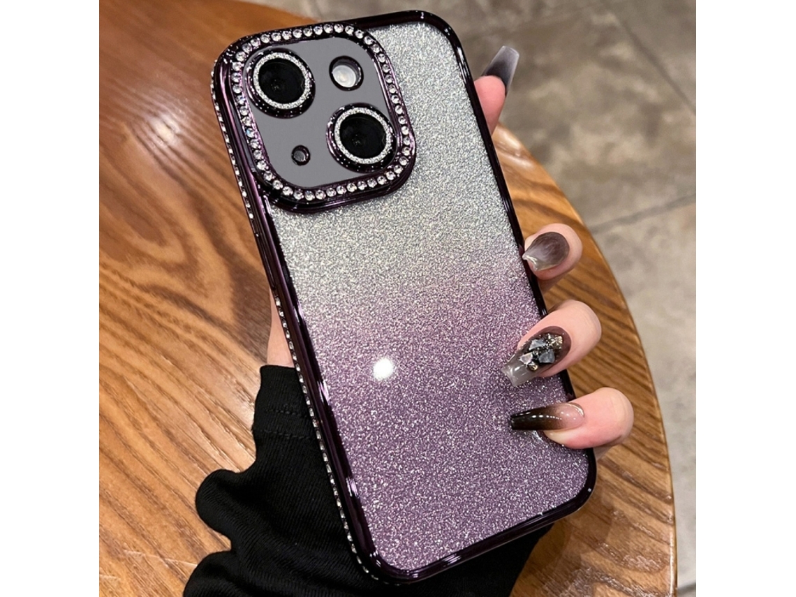Capa De Tpu Para Iphone 15 - Glitter Degradê De Diamante