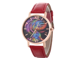 Reloj De Pulsera De Aleación Moda Dial Redondo Analógico Cuarzo Rojo Rosa