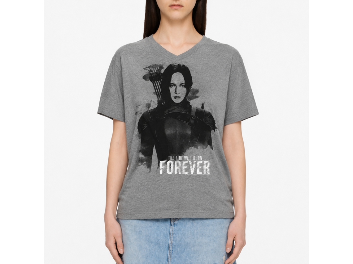 Rockinstone Hunger Games Movie Katniss Burn Forever Solid Graphite Adult T-shirt Size:s