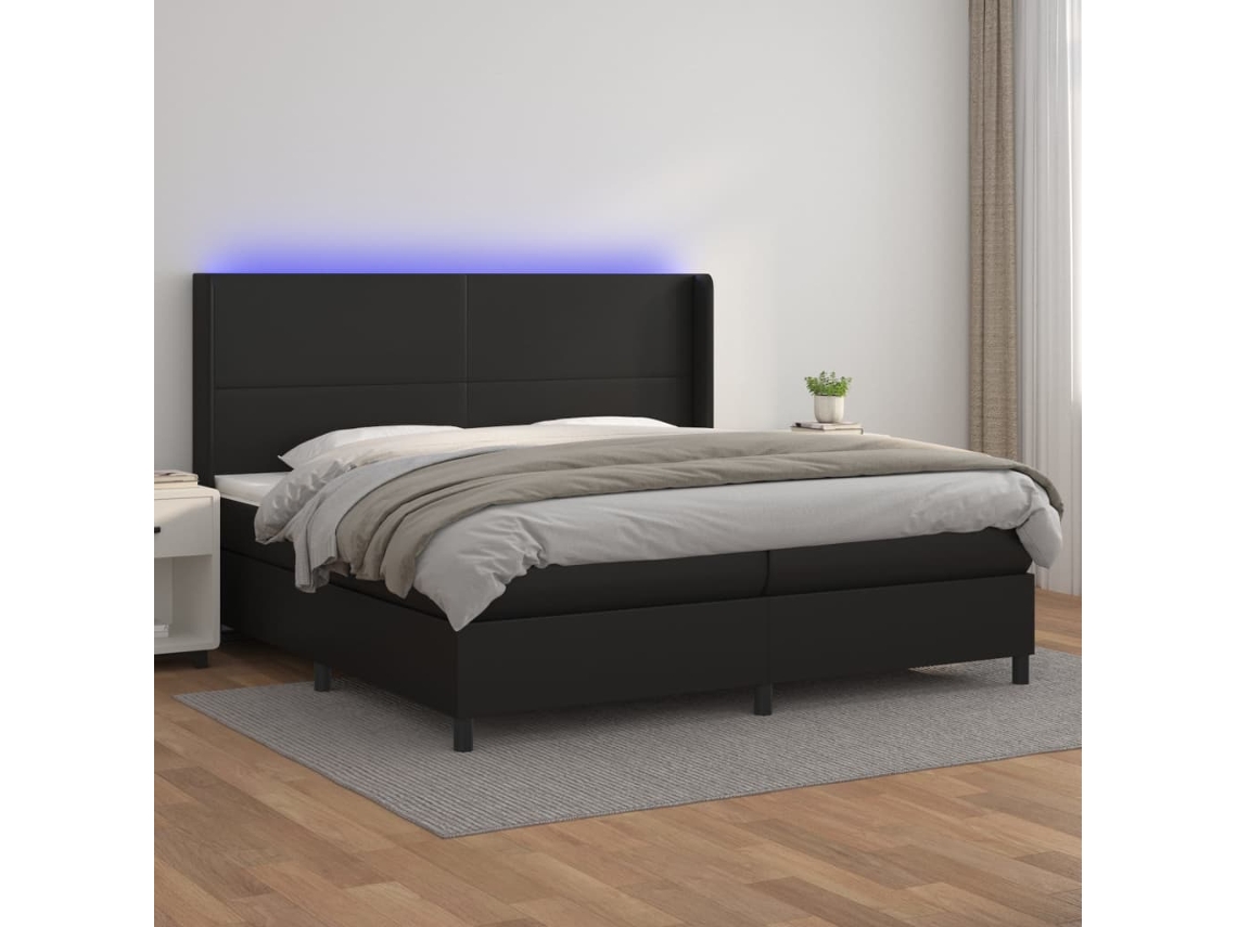 Vidaxl Cama Box Spring C/ Colchão/led 200x200cm Couro Artificial Preto