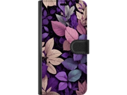Capa Carteira Compatível Com Apple Iphone Air, Estampa De Folhas Roxas.