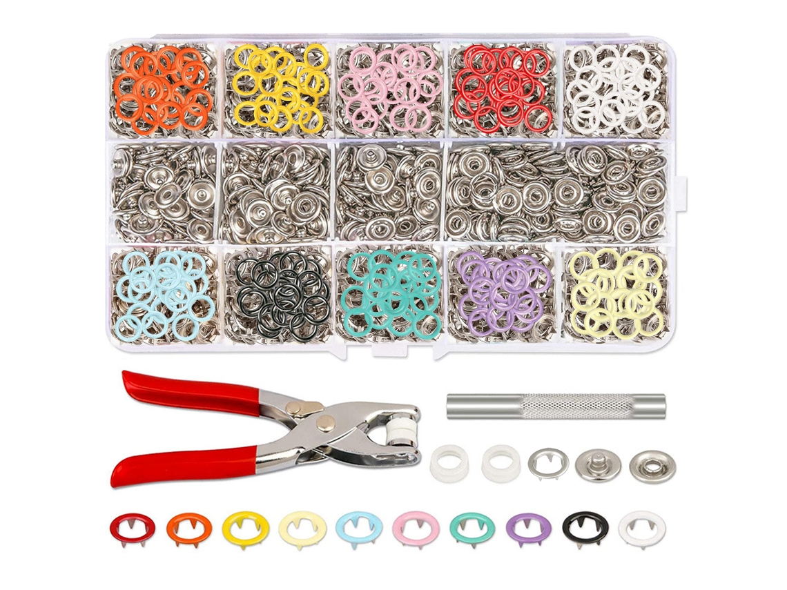 Botões De Pressão 200 Conjuntos 9,5 Mm 10 Cores Com Alicate, Kit De Botões De Pressão Metálicos Para Artesanato Diy Roupas Infantis Bolsas